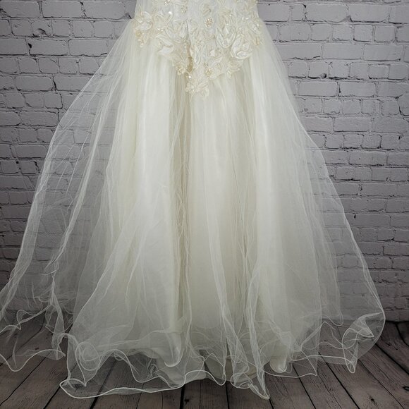 VTG Bonny Ivory Lace Beaded Embroidered Bodice Tulle Skirt Wedding Gown Dress 10 - Picture 7 of 16